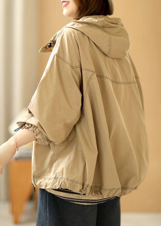 Boutique Khaki Loose Pockets Fall Hoodie Coat Long sleeve - SooLinen