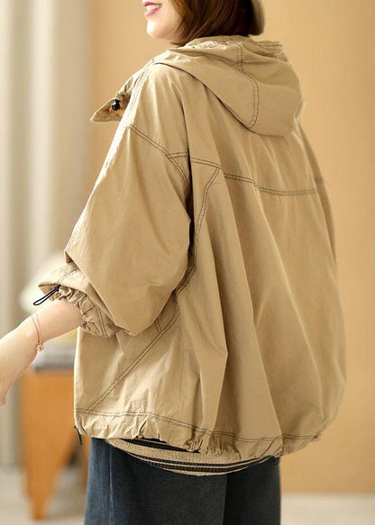 Boutique Khaki Loose Pockets Fall Hoodie Coat Long sleeve - SooLinen