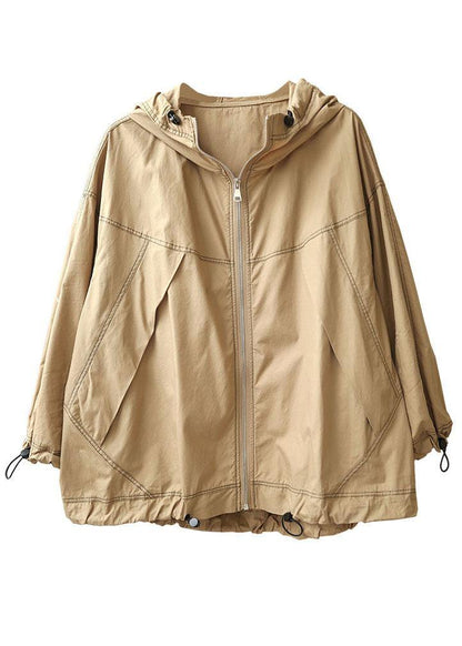 Boutique Khaki Loose Pockets Fall Hoodie Coat Long sleeve - SooLinen