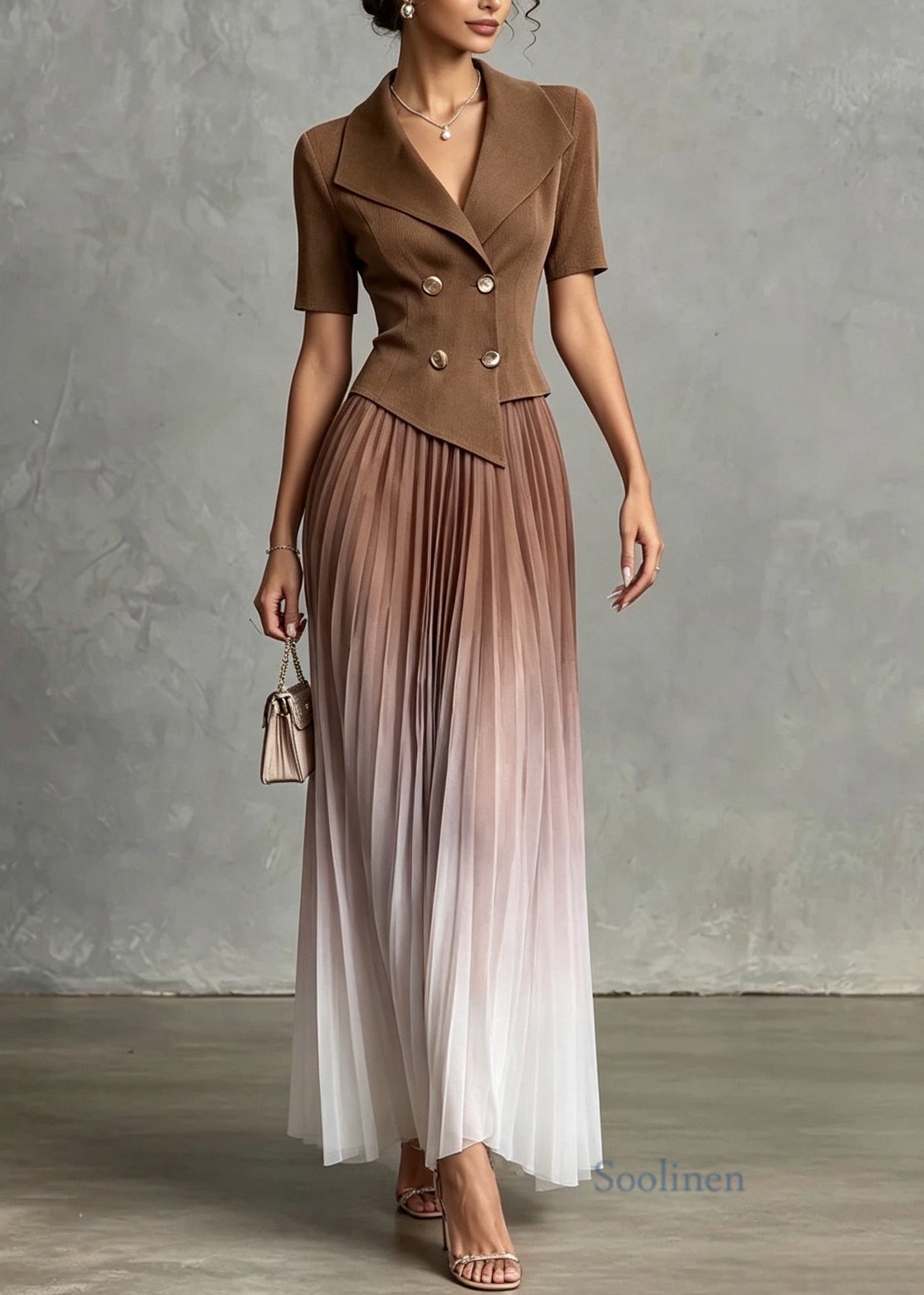 Boutique Khaki Peter Pan Collar Tulle Patchwork Knit Long Dresses Summer