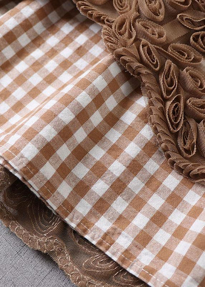 Boutique Khaki Plaid Tulle Patchwork Fall Floral Skirts - SooLinen