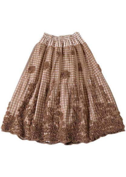 Boutique Khaki Plaid Tulle Patchwork Fall Floral Skirts - SooLinen