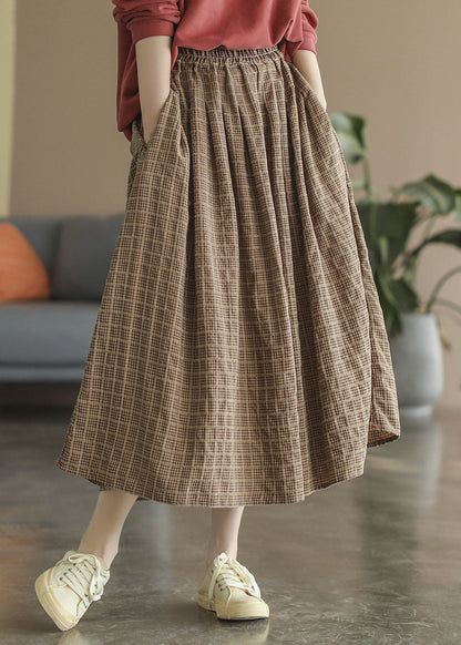 Boutique Khaki Taschen Plaid Baumwolle Röcke Frühling