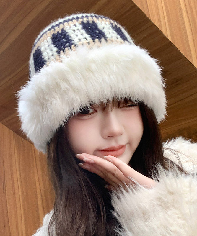 Boutique Khaki Rabbit Patchwork Knit Bucket Hat