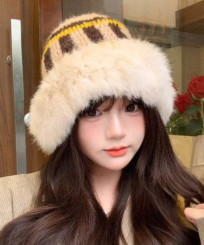 Boutique Khaki Rabbit Patchwork Knit Bucket Hat