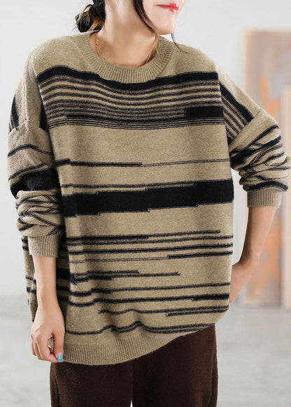 Boutique Khaki gestreiften Strickpullover Tops Winter