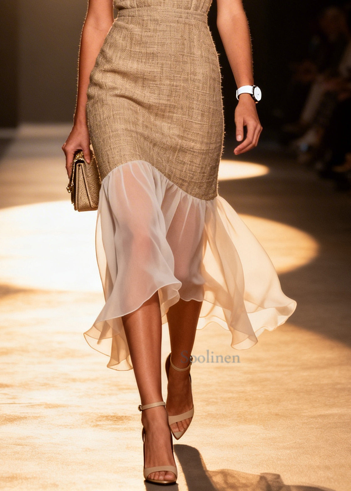 Boutique Khaki V Neck Patchwork Linen Dresses Summer