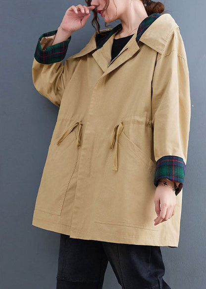 Boutique Khaki Mode Taschen Kordelzug Herbst Hoodie Mantel