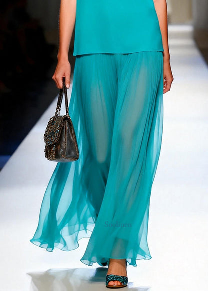Boutique Lake Green Oversized Chiffon Two Pieces Set Butterfly Sleeve