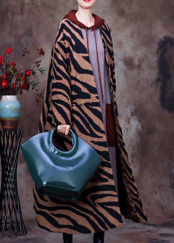 Boutique Leopard V-Ausschnitt Fledermausflügelärmel Mode Winter Wollmäntel