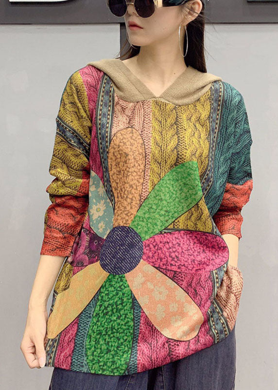 Boutique Lockerer Herbst-Strickpullover mit Kapuze und Print