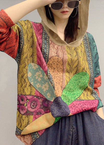 Boutique Lockerer Herbst-Strickpullover mit Kapuze und Print
