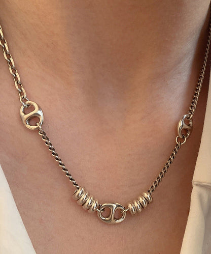 Collar de plata con forma de nariz de cerdo y patchwork de lujo de boutique