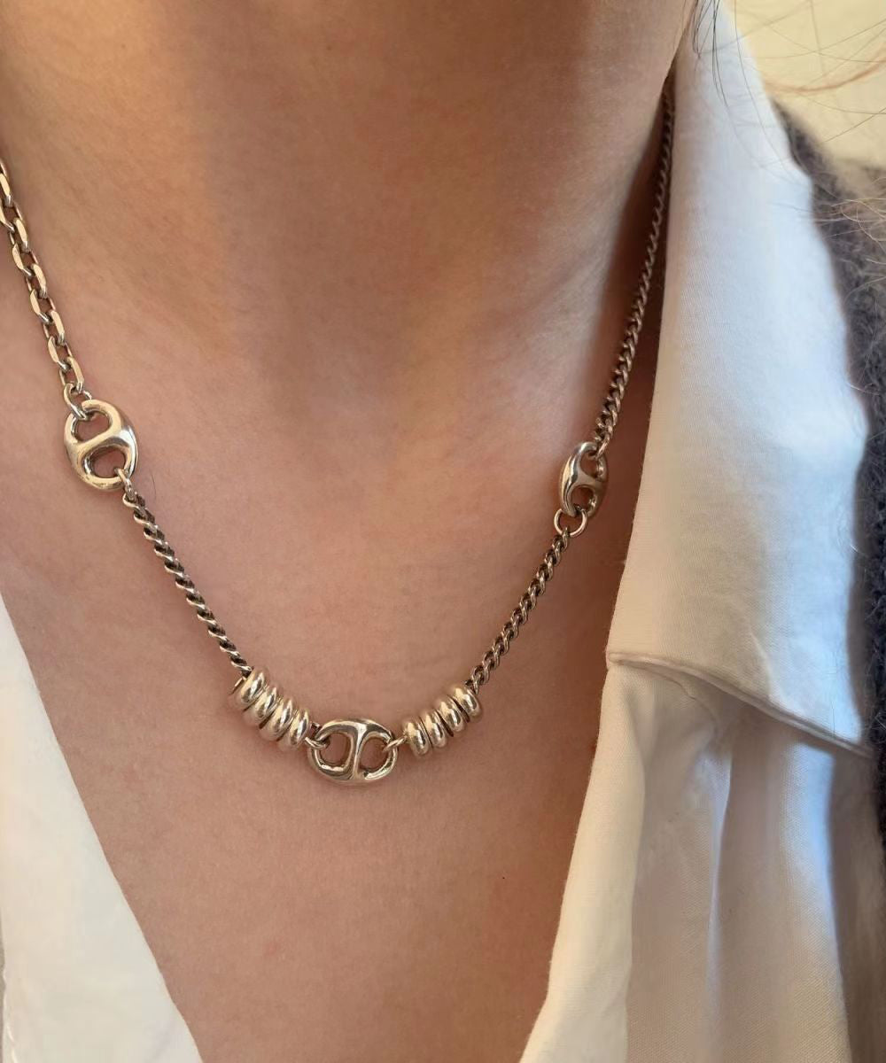 Collar de plata con forma de nariz de cerdo y patchwork de lujo de boutique