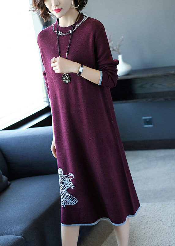 Boutique Mulberry O-Ausschnitt Jacquard Strickpullover Kleid Winter