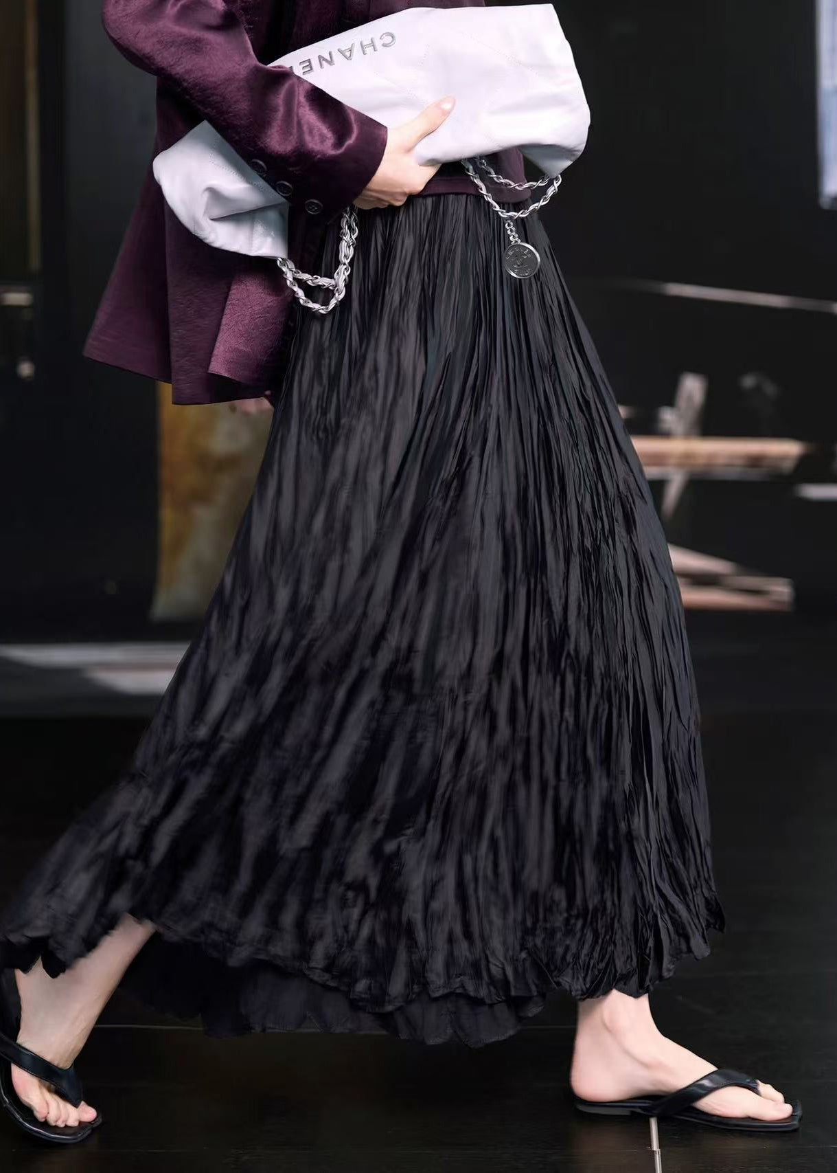 Boutique Mulberry Chiffonröcke mit Knitterfalten und elastischem Bund für den Frühling