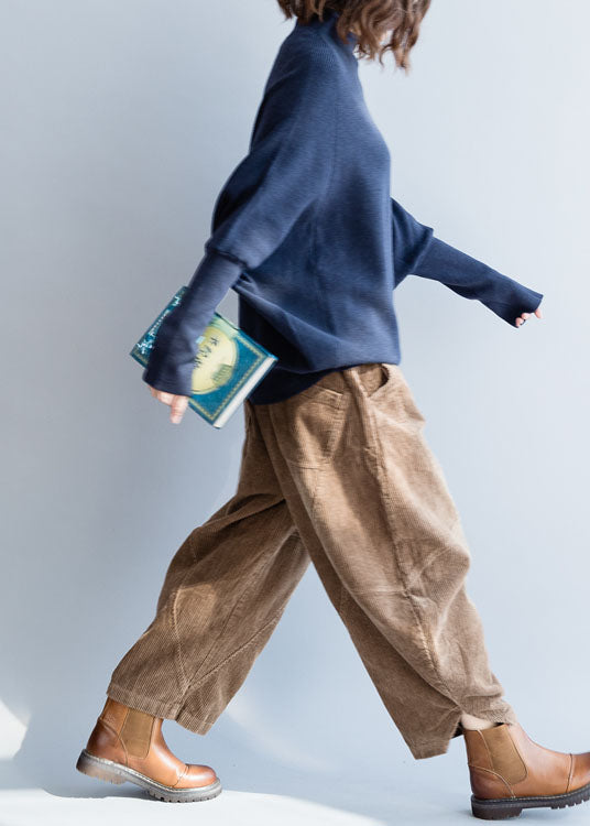 Boutique Marineblauer Wollstrickpullover Tops Fledermausflügelärmel