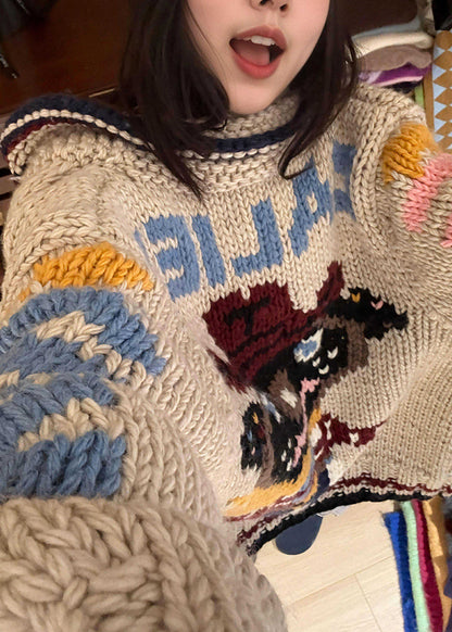 Jersey de punto jacquard con cuello redondo de boutique para primavera