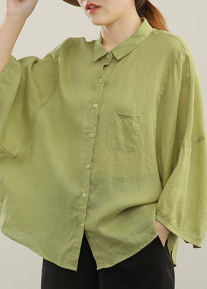 Boutique Orange Batwing Sleeve Peter Pan Collar Linen Blouse Tops Summer - SooLinen