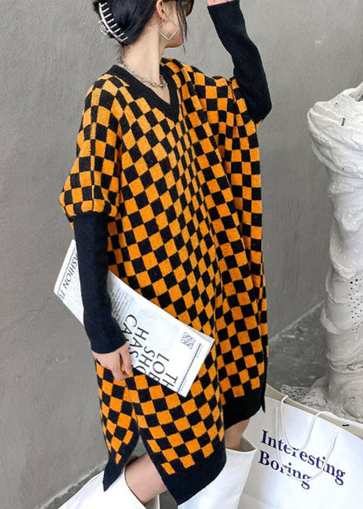 Boutique Orange Schwarz Plaid Dicker gemütlicher Winter Langer Pullover