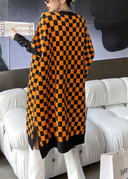 Boutique Orange Schwarz Plaid Dicker gemütlicher Winter Langer Pullover