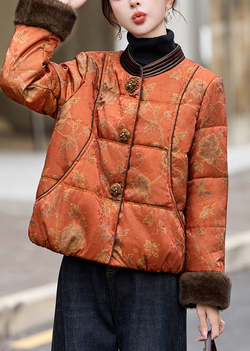 Boutique-Winterjacke aus orangefarbenem Patchwork-Kunstpelz mit feiner Baumwollfüllung und Print aus Kunstfell.