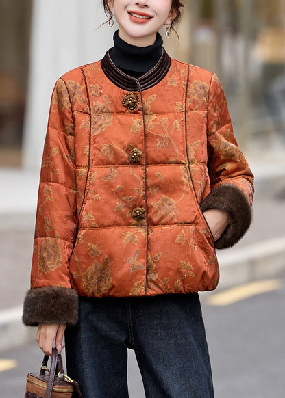 Boutique-Winterjacke aus orangefarbenem Patchwork-Kunstpelz mit feiner Baumwollfüllung und Print aus Kunstfell.