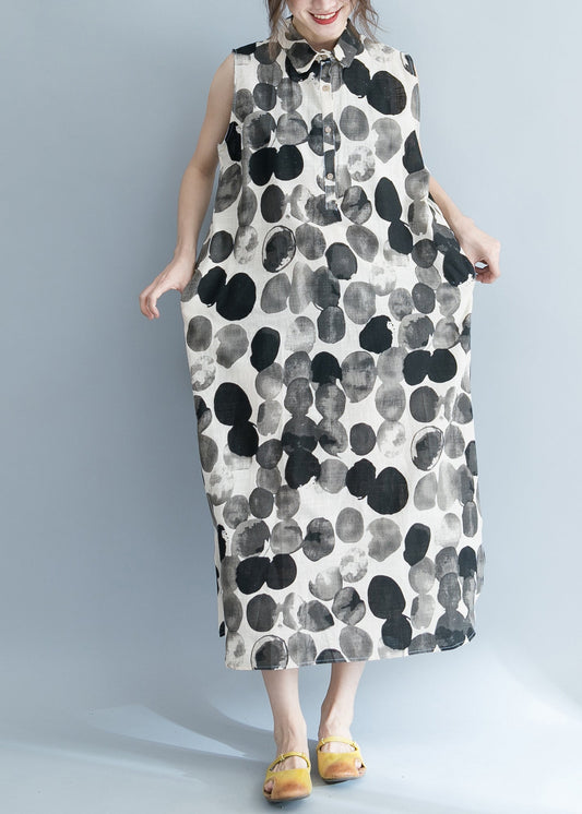 Boutique Kleid mit Peter-Pan-Kragen und Knopfleiste, ärmellos, mit Punktmuster