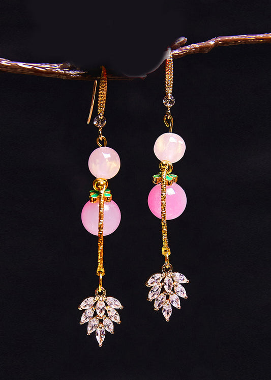 Pendientes colgantes de circonita con cuentas rosas de Boutique