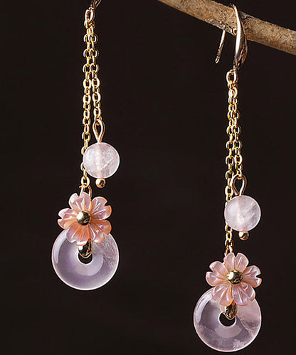 Pendientes colgantes de flor de concha de cristal rosa boutique