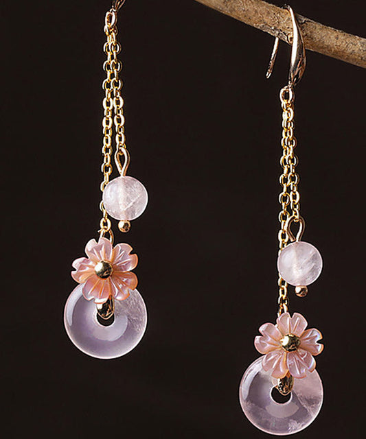 Pendientes colgantes de flor de concha de cristal rosa boutique