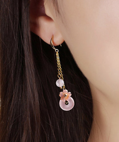 Pendientes colgantes de flor de concha de cristal rosa boutique