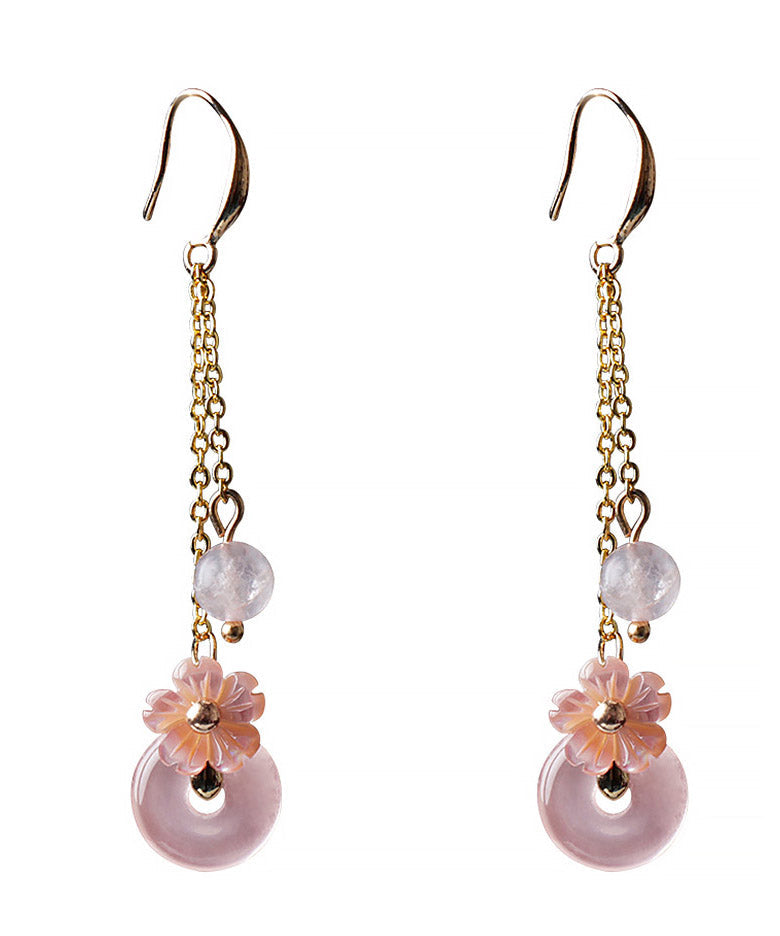 Pendientes colgantes de flor de concha de cristal rosa boutique