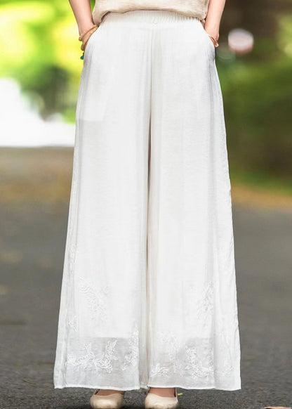 Boutique-Seidenhose in Rosa mit bestickten Taschen und elastischem Bund für den Herbst