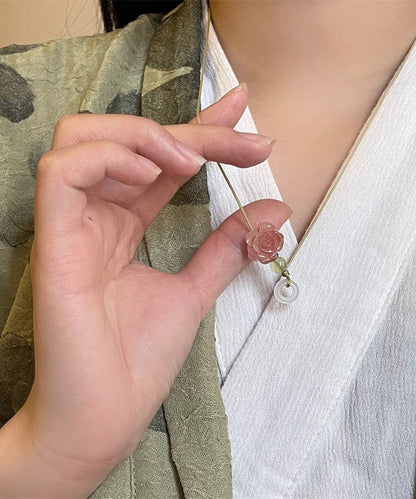 Boutique Halskette mit handgewebtem Jade-Lotus-Anhänger in Rosa