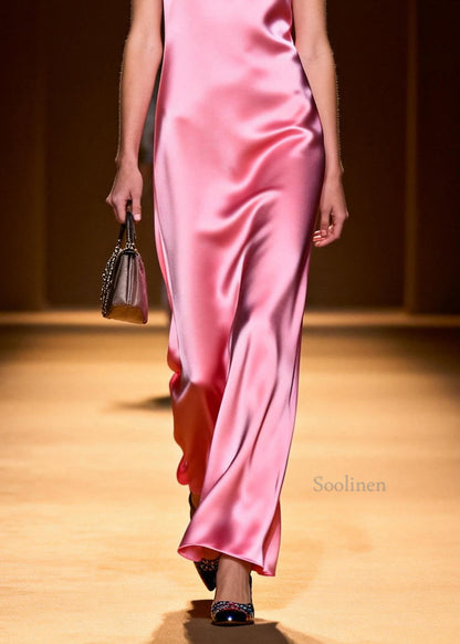 Boutique Pink O Neck Silk Robe Dresses Sleeveless