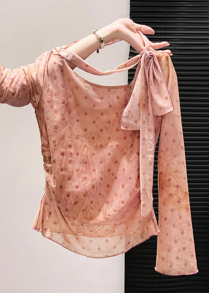Boutique Pink One Shoulder Print Chiffon Shirt Fall