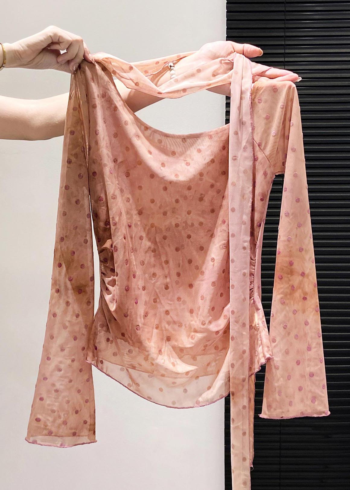 Boutique Pink One Shoulder Print Chiffon Shirt Fall