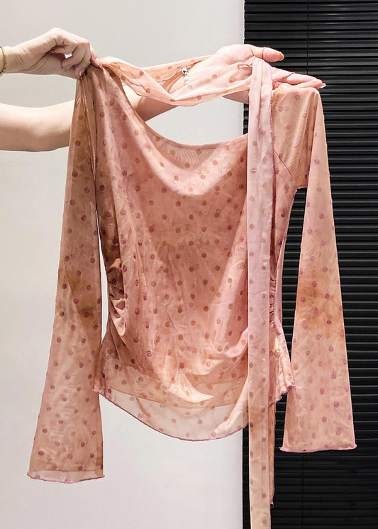 Boutique Pink One Shoulder Print Chiffon Shirt Fall