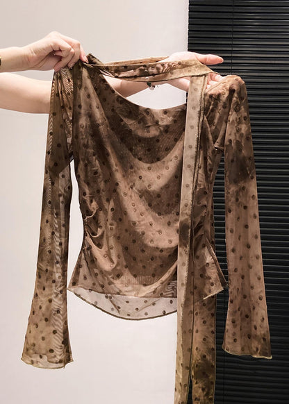 Boutique Pink One Shoulder Print Chiffon Shirt Fall