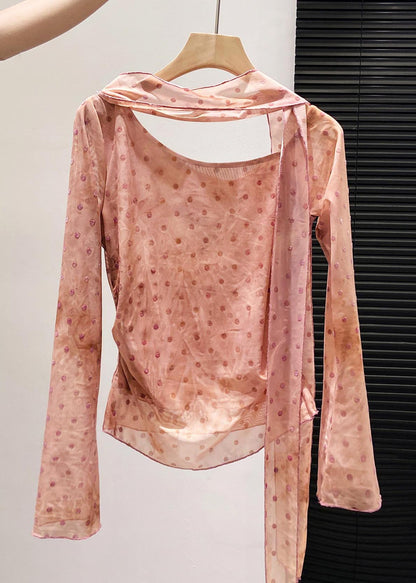 Boutique Pink One Shoulder Print Chiffon Shirt Fall