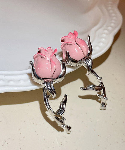 Pendientes colgantes florales dorados de color rosa boutique