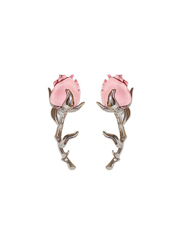 Pendientes colgantes florales dorados de color rosa boutique