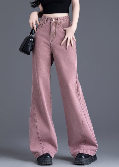 Boutique Pink Oversized Patchwork Denim Pants Spring