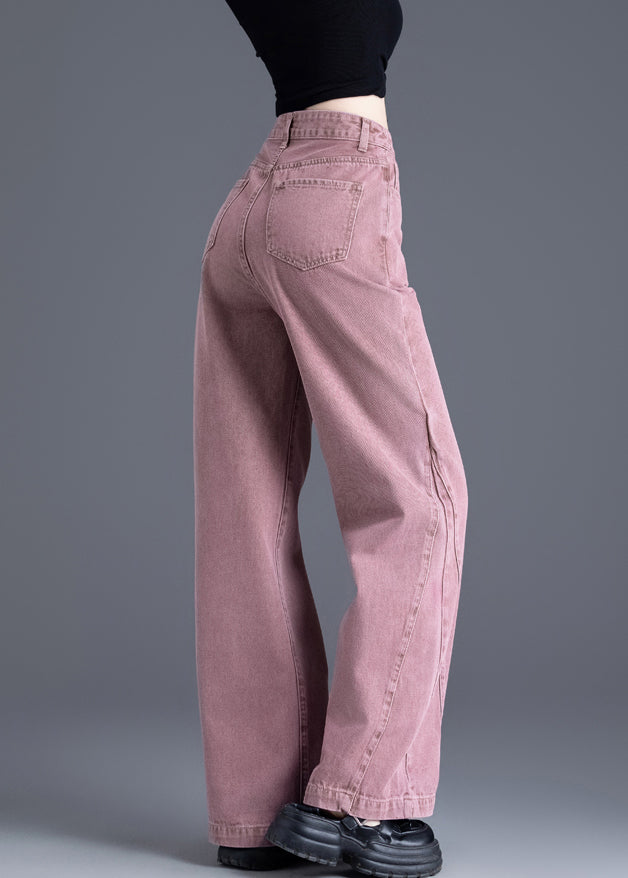 Boutique Pink Oversized Patchwork Denim Pants Spring