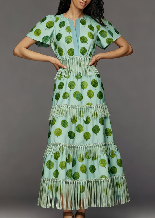 Boutique Print Tasseled Patchwork Cotton Dress Summer
