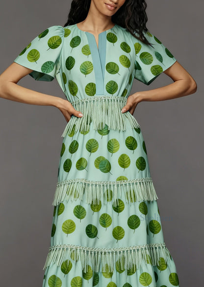 Boutique Print Tasseled Patchwork Cotton Dress Summer