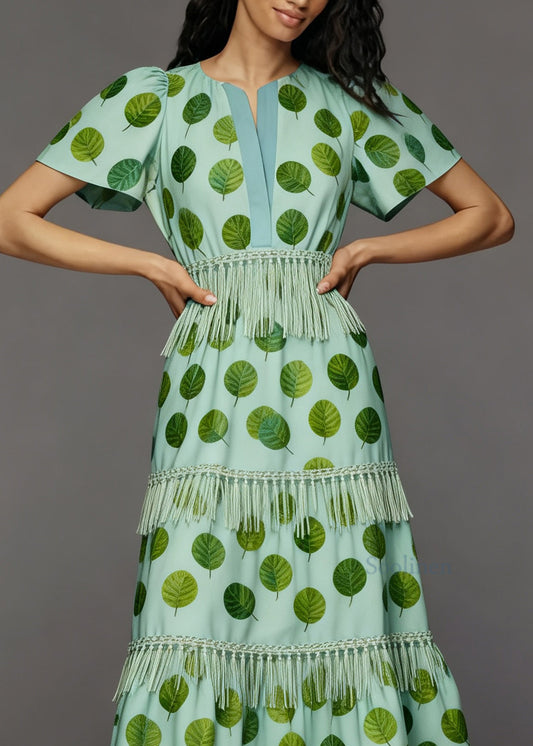 Boutique Print Tasseled Patchwork Cotton Dress Summer