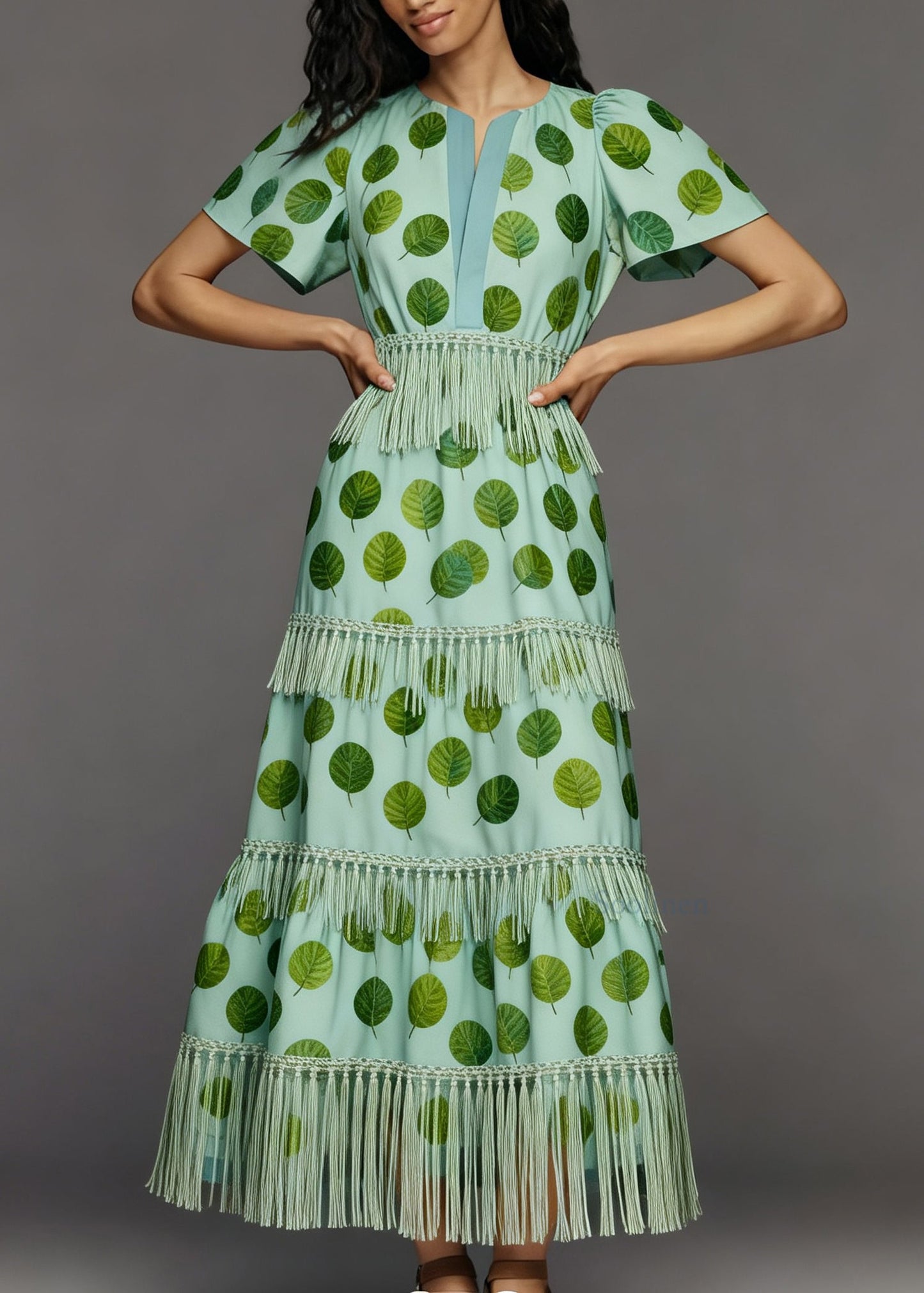 Boutique Print Tasseled Patchwork Cotton Dress Summer