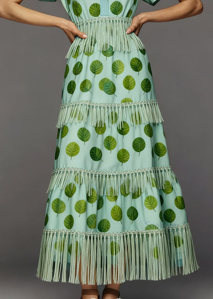 Boutique Print Tasseled Patchwork Cotton Dress Summer